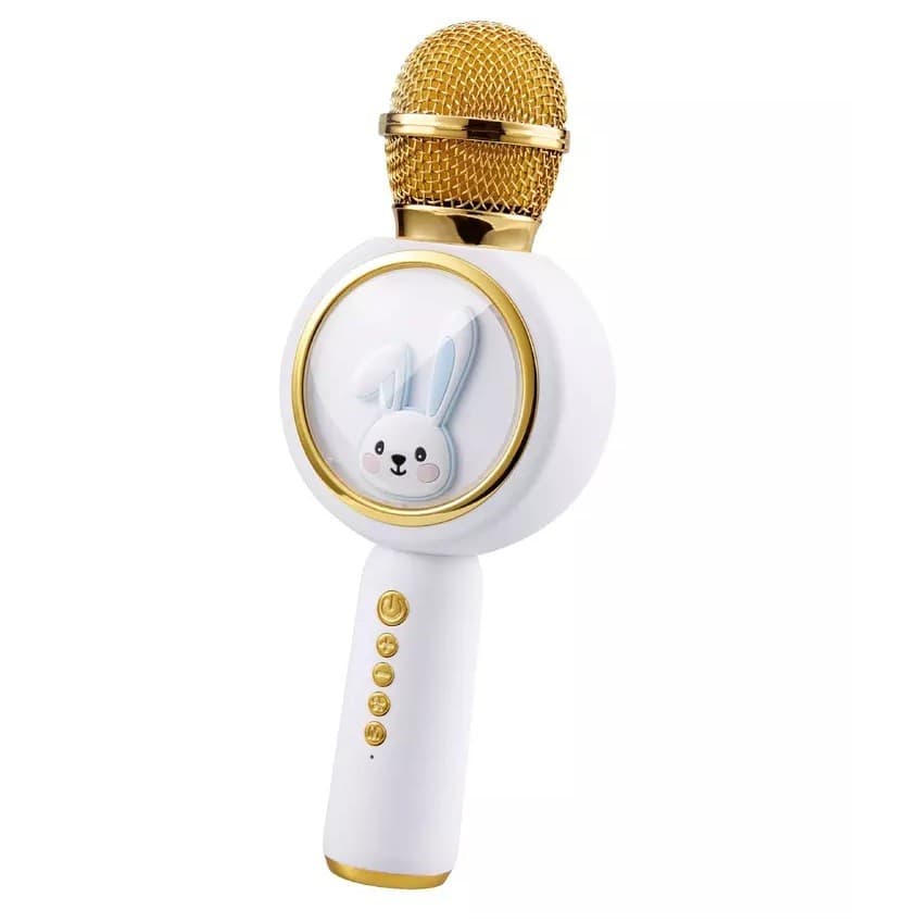 Microfon portabil Karaoke pentru petrecerea copiilor, boxa Bluetooth, model iepuras, alb/auriu — principală
