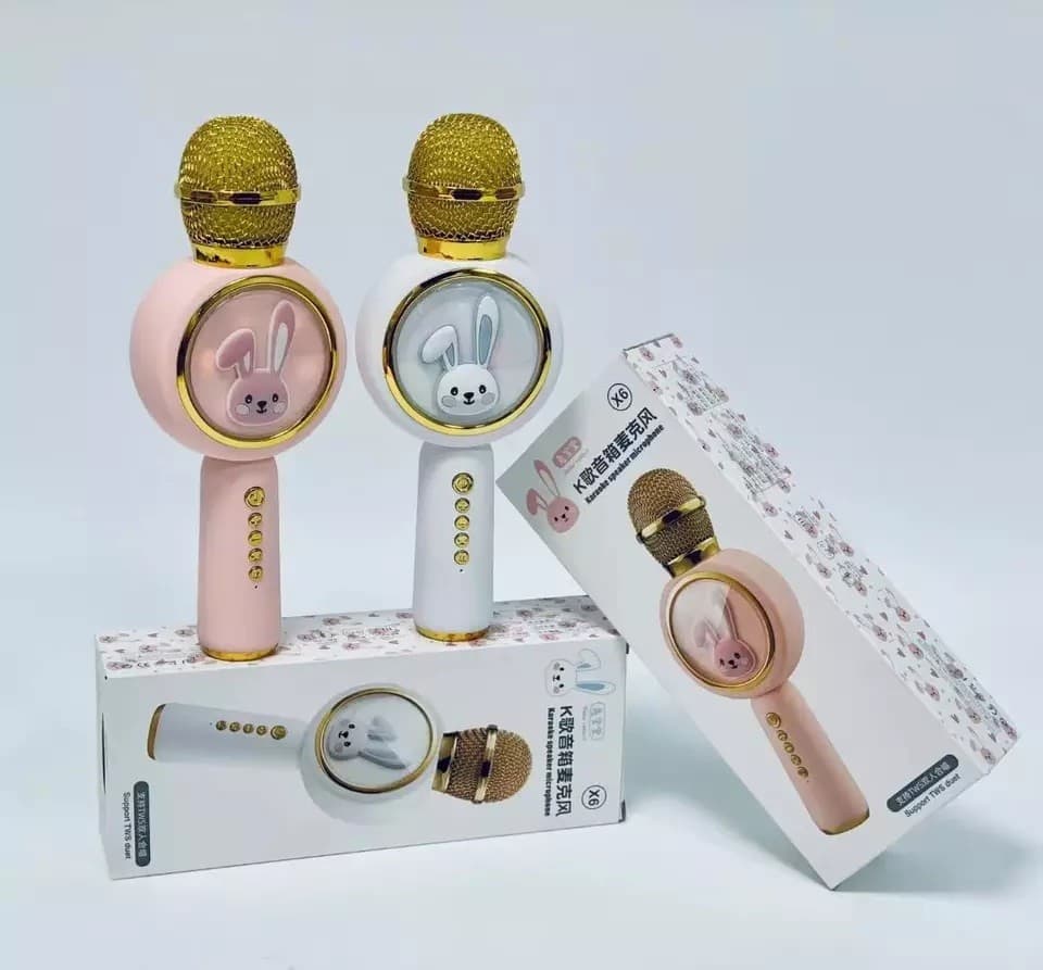 Microfon portabil Karaoke pentru petrecerea copiilor, boxa Bluetooth, model iepuras, alb/auriu — varianta 2