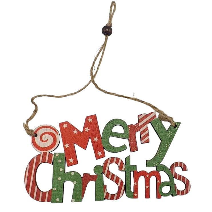 Decoratiune Craciun din lemn, Merry Christmas, rosu/verde — principală