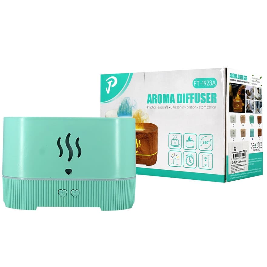 Umidificator aer, difuzor aromaterapie FT-1923A, efect flacara, telecomanda, turcoaz — principală