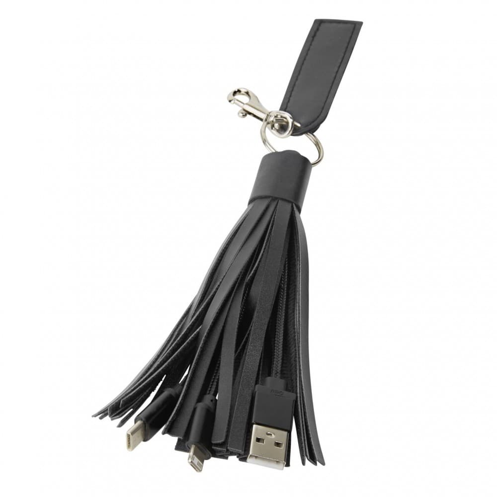Cablu de incarcare tip breloc ciucure cu 3 capete (Lightning, Type-C, MicroUSB), negru — principală