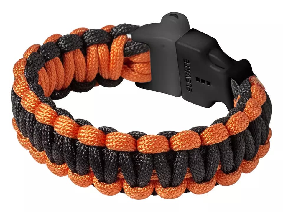 Bratara model Elevate Elliott Survival din snur tip Paracord, cu fluier, negru/portocaliu — varianta 4
