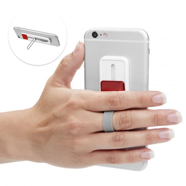 Suport universal pentru telefon, functie stand, alb/rosu — principală