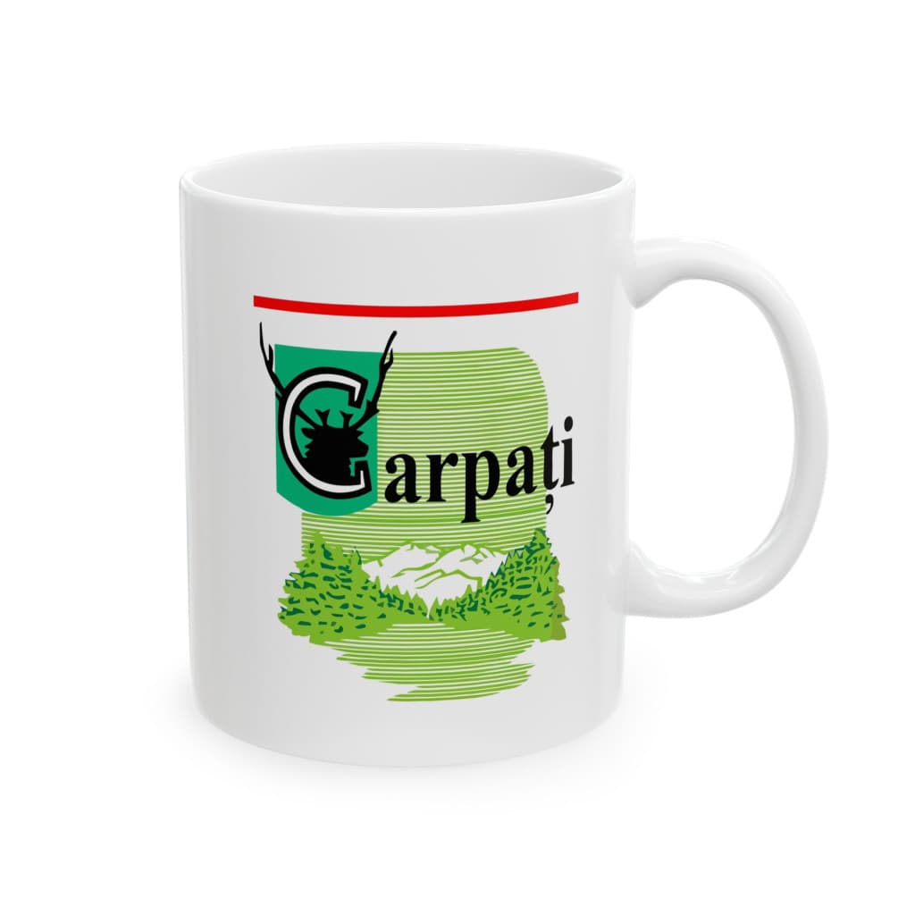 Cana ceramica personalizata, mesaj "Carpati", 330 ml, alba — principală