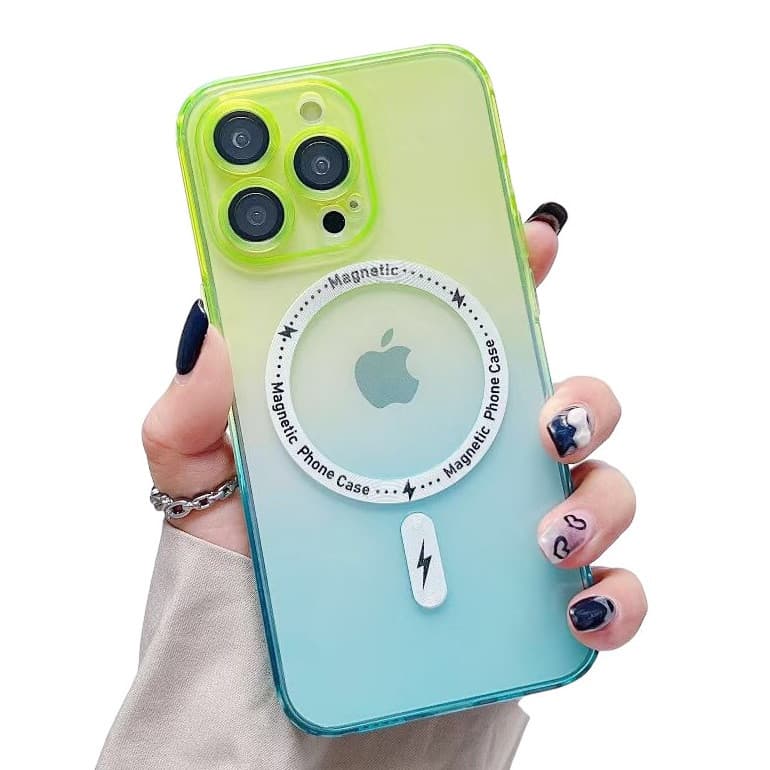 Husa Apple iPhone 13 Pro, Magsafe Gradient TPU, geam protectie camere, albastru/verde — principală