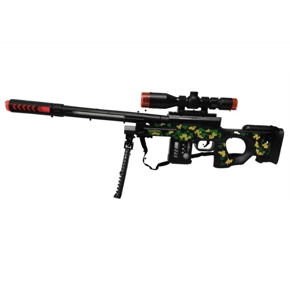 Pusca cu luneta de jucarie, cu lumini si sunete, trepied, 61 cm, negru/verde — principală
