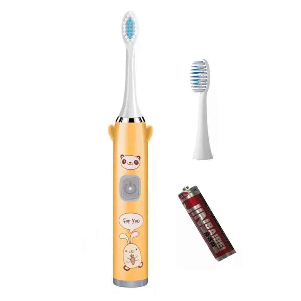 Periuta de dinti electrica pentru copii, 2 capete, 5 viteze, alimentare cu baterie AA, portocalie — principală