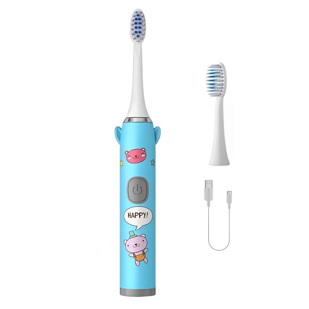 Periuta de dinti electrica pentru copii, 2 capete, 5 viteze, incarcare USB, albastra