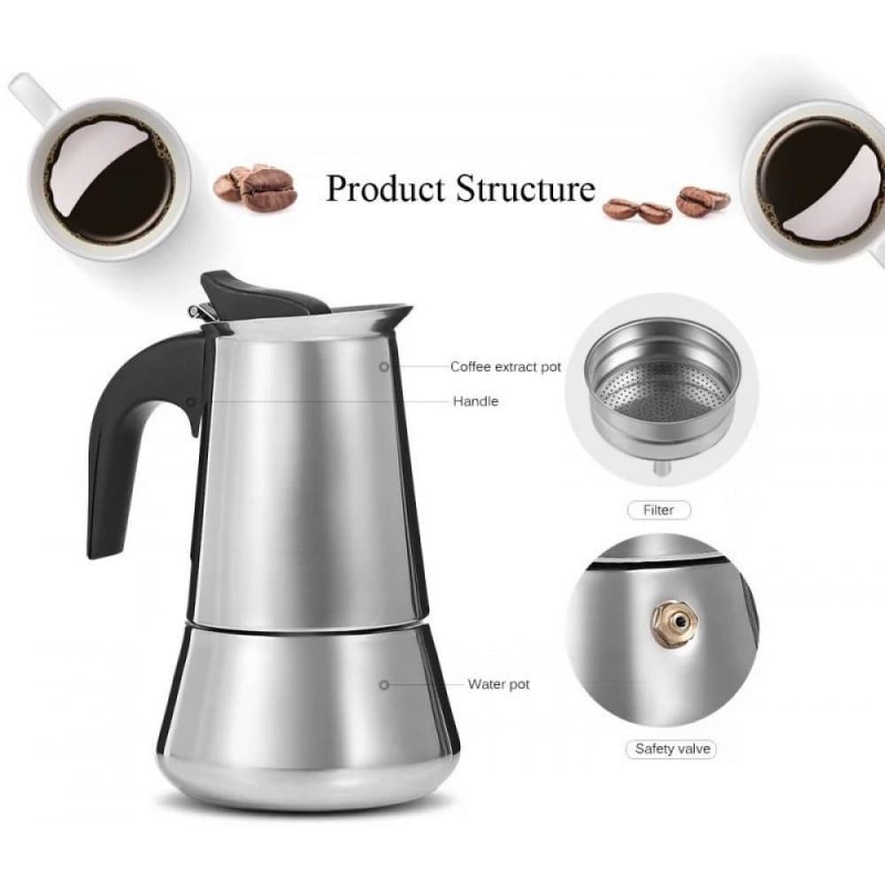 Cafetiera, espresso maker, otel inoxidabil, 300 ml, 6 cesti — varianta 2
