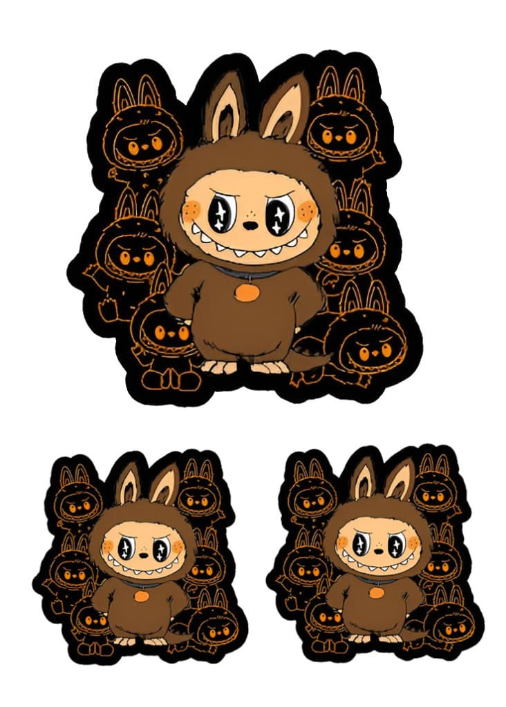 Stickere cu personaje La Bubu, material Vinyl / PP autoadeziva Glossy, 3 bucati