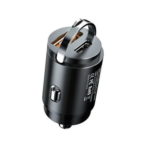 Mini incarcator auto IDK PD-04, dual port USB + PD, 30W, 3A, negru — varianta 3