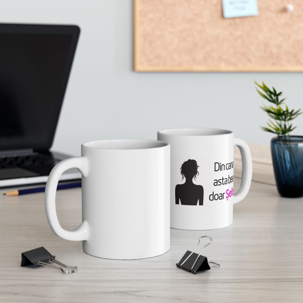 Cana ceramica personalizata, mesaj "Din cana asta bea doar Sefa", 330 ml, alba — 4