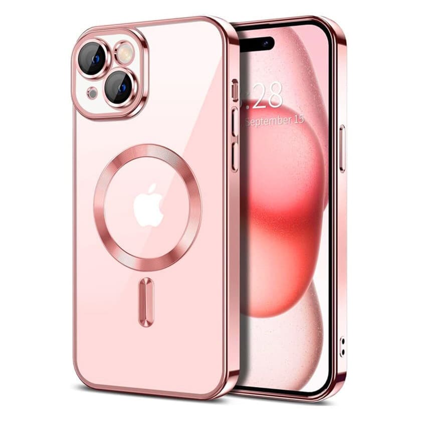 Husa Apple iPhone 13, Magsafe Electroplating TPU, protectie camera, margini rose gold — principală