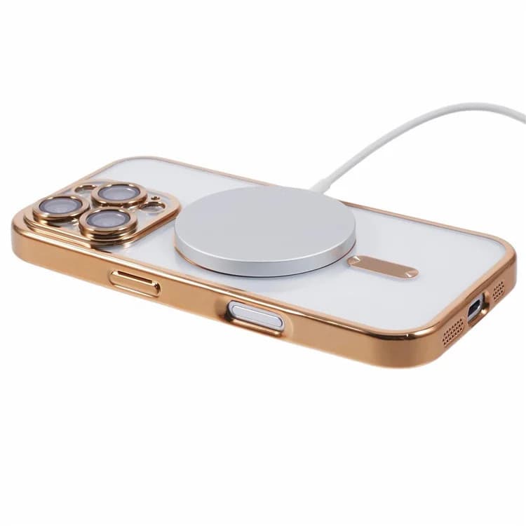 Husa Apple iPhone 11, Magsafe Electroplating TPU, protectie camera, margini aurii — varianta 2