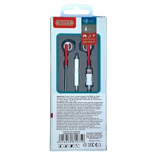 Casti audio cu microfon SOYT ST-1131, conector Lightning pentru iPhone/iPad, alb/rosu — varianta 2