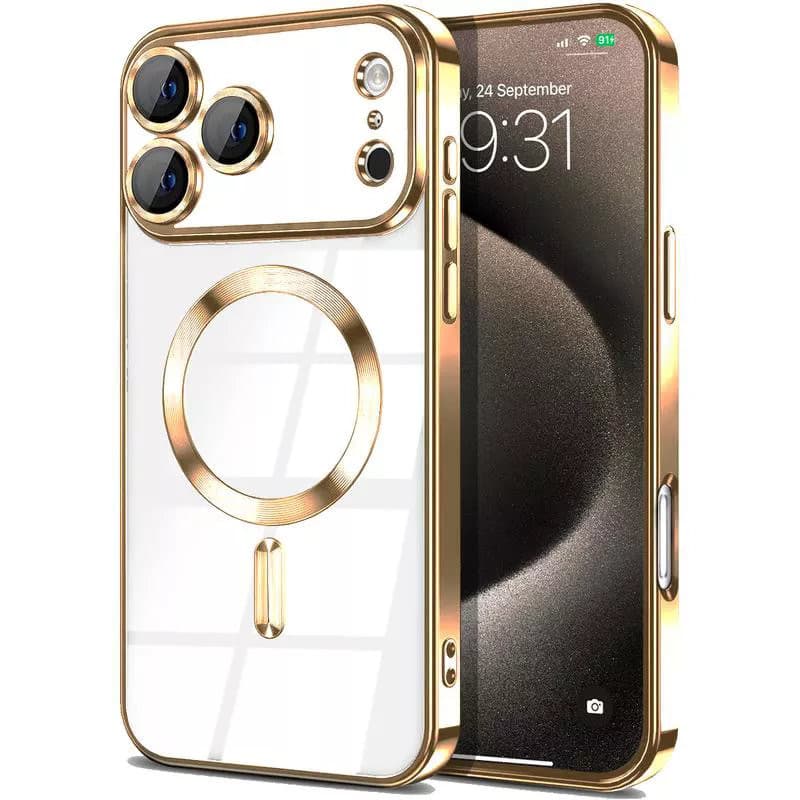 Husa Apple iPhone 17 Pro, Magsafe Electroplating TPU, protectie camera, margini aurii — principală