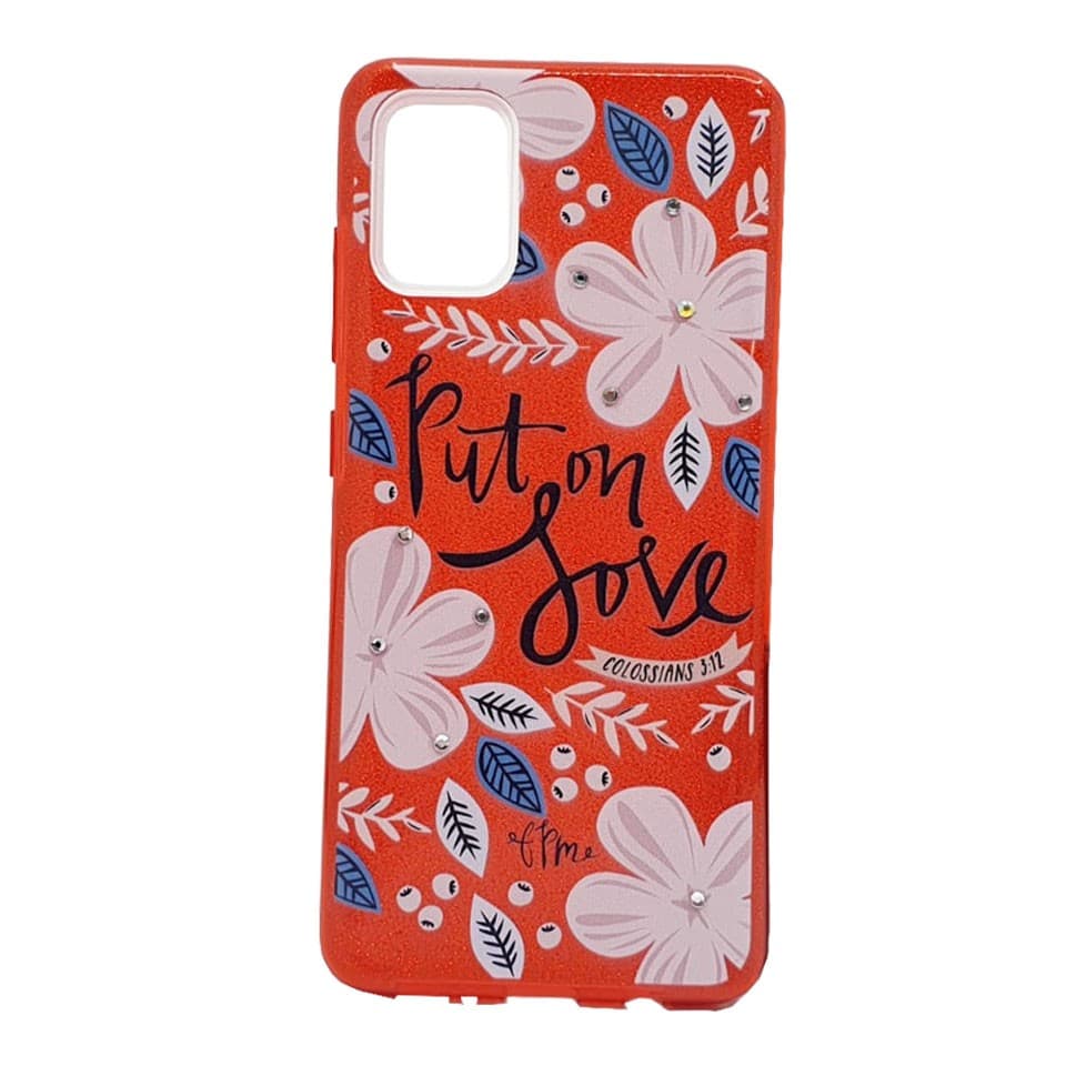 Husa Flowers Glitter pentru Samsung Galaxy S20, cu mesaj, rosie — principală