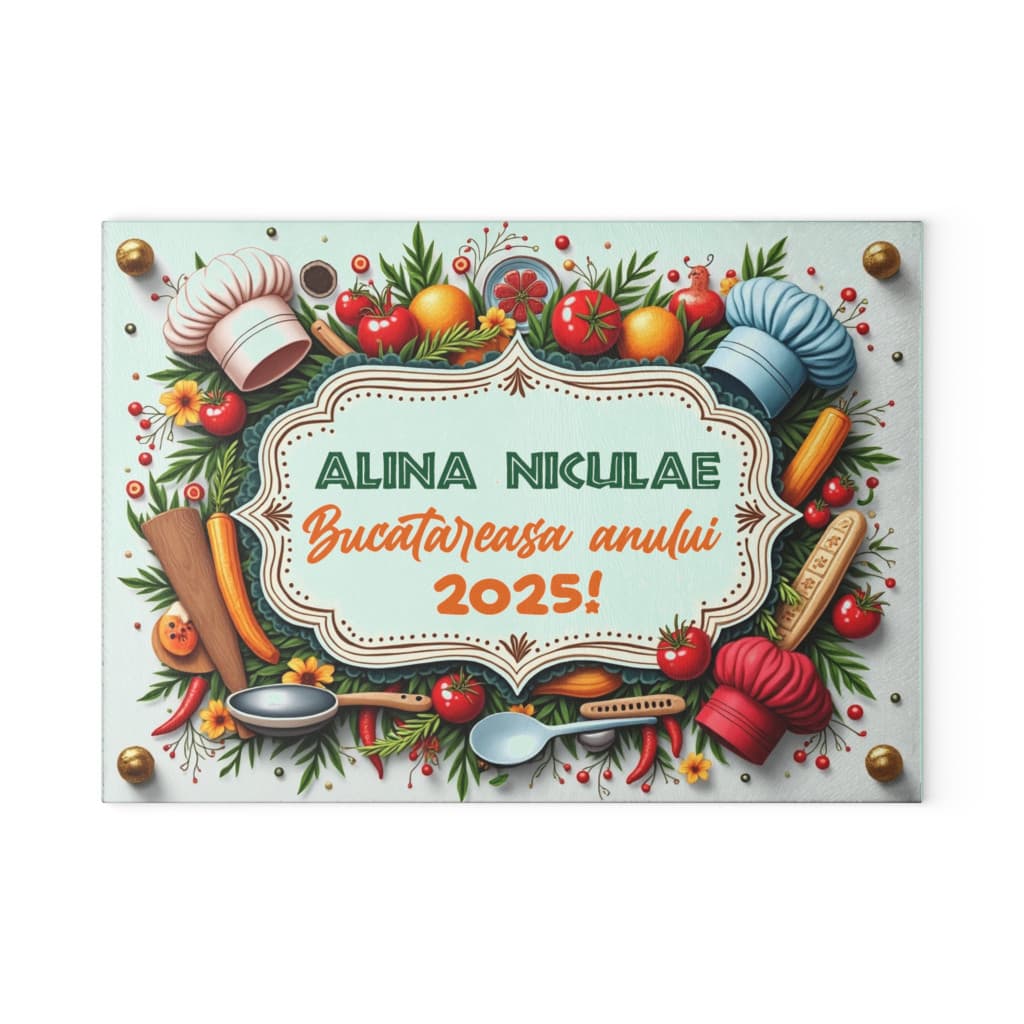 Tocator de sticla, 27 x 18 cm, personalizabil cu nume si mesaj — principală
