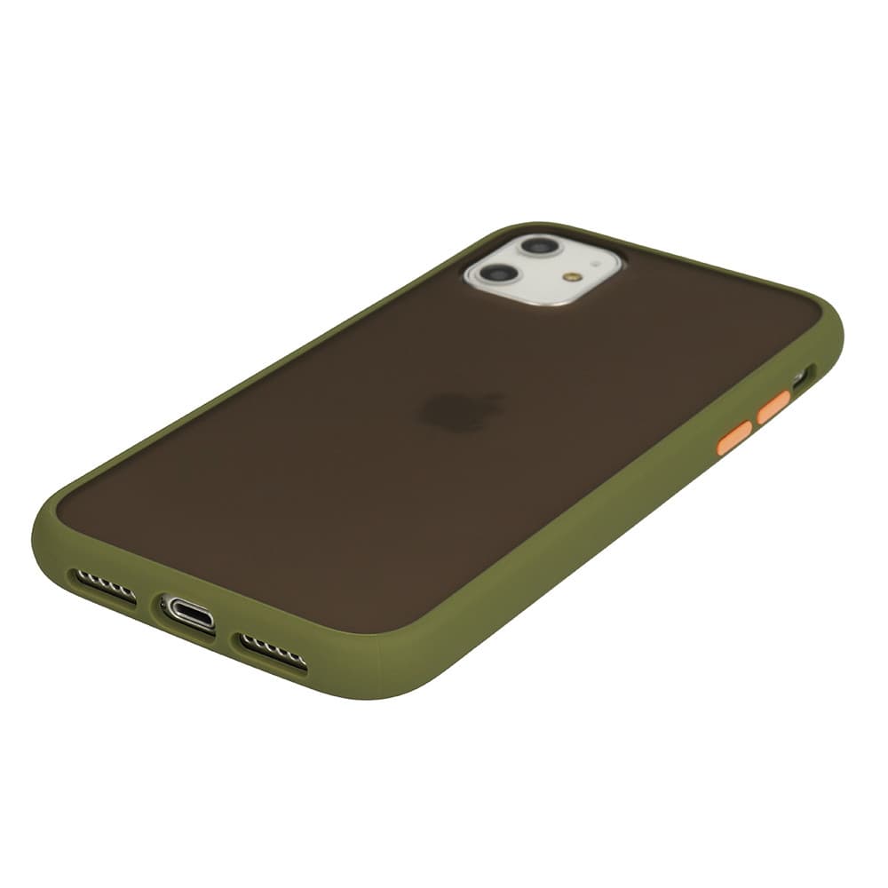 Husa protectie Apple iPhone 13, Shockproof Bumper, rama verde, butoane portocalii — varianta 2