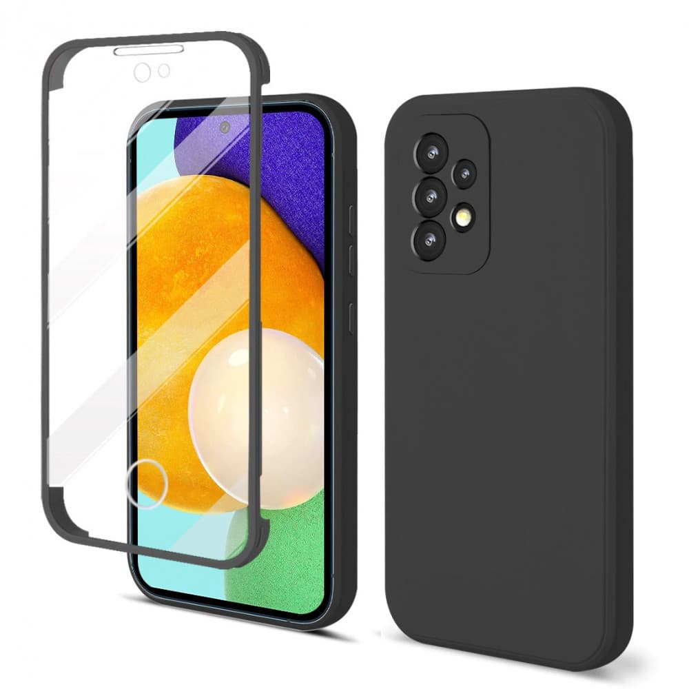 Husa Samsung Galaxy A72, Luxury 360° (fata + spate), catifea in interior, protectie camere, neagra — principală