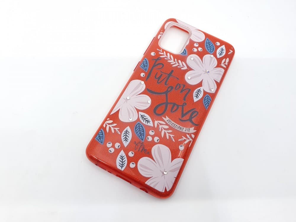 Husa Flowers Glitter pentru Samsung Galaxy S20 Ultra, cu mesaj, rosie — 3