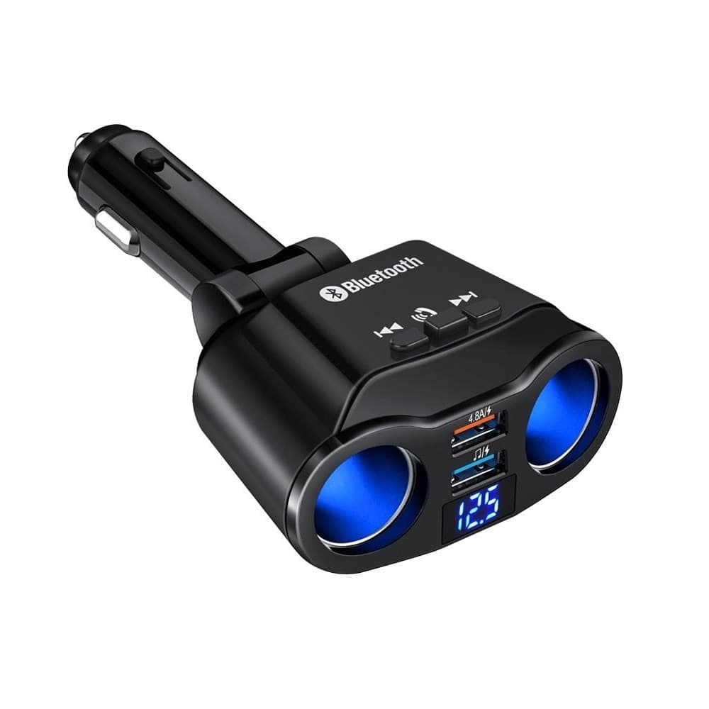 Modulator FM Bluetooth A9, Dual USB max. 4.8A, 2 adaptoare bricheta (splitter), Hands Free, ecran LED, negru — principală