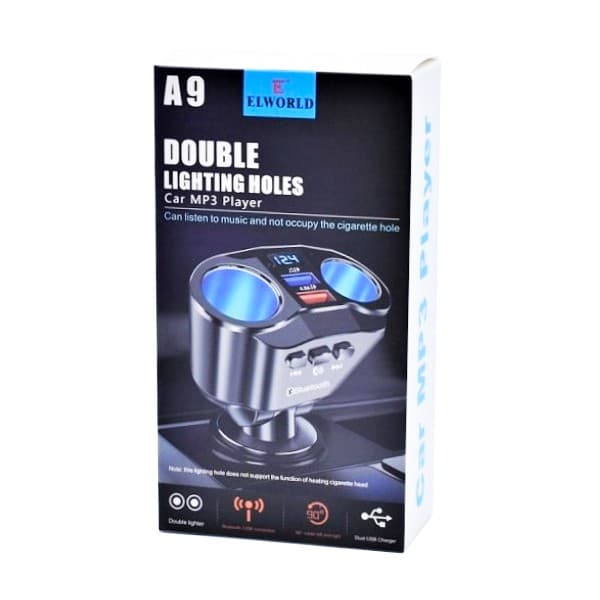 Modulator FM Bluetooth A9, Dual USB max. 4.8A, 2 adaptoare bricheta (splitter), Hands Free, ecran LED, negru — varianta 5