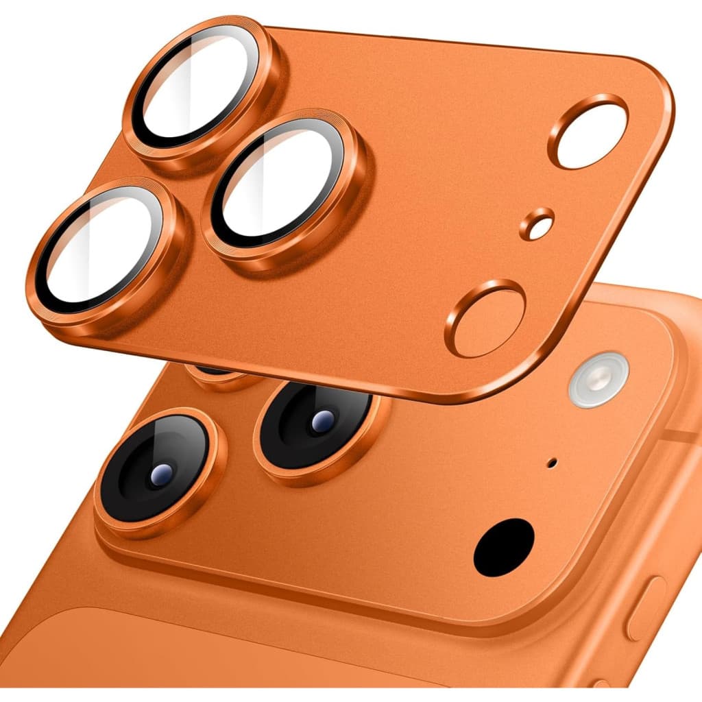 Folie de sticla Apple iPhone 17 Pro, protectie lentile camera spate, margine Cosmic Orange