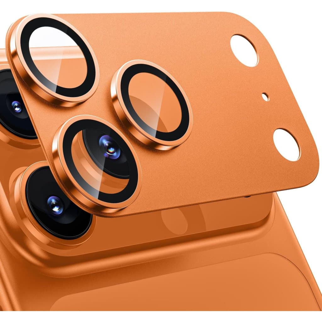 Folie de sticla Apple iPhone 17 Pro, protectie lentile camera spate, margine Cosmic Orange — 2