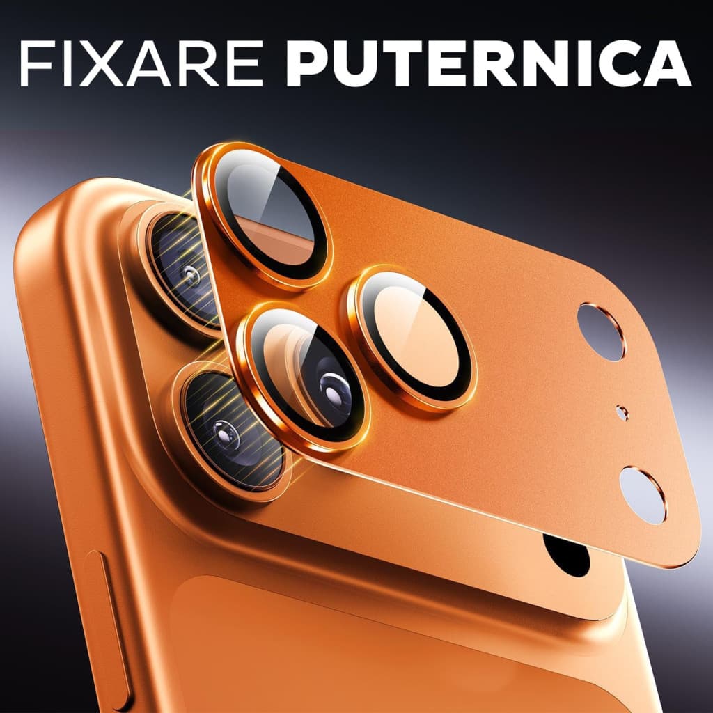 Folie de sticla Apple iPhone 17 Pro, protectie lentile camera spate, margine Cosmic Orange — 3