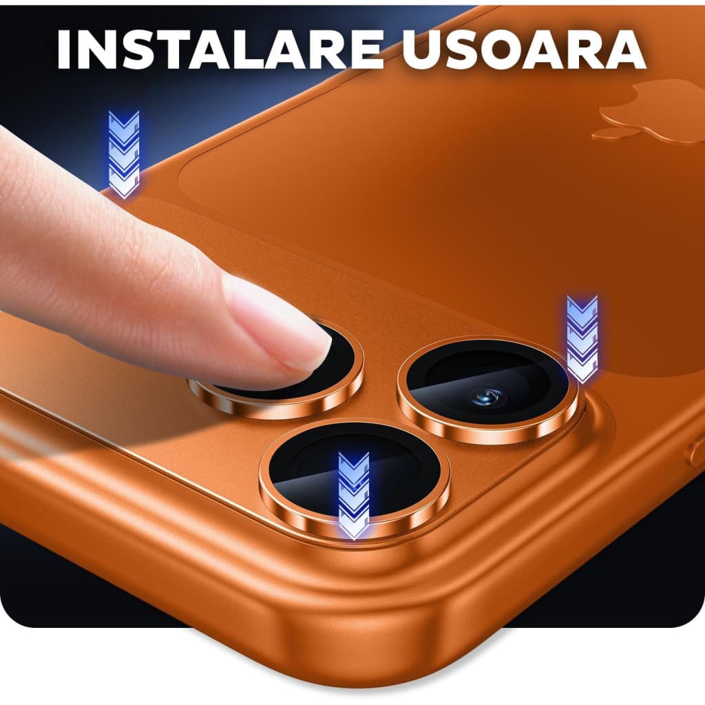Folie de sticla Apple iPhone 17 Pro, protectie lentile camera spate, margine Cosmic Orange — 4