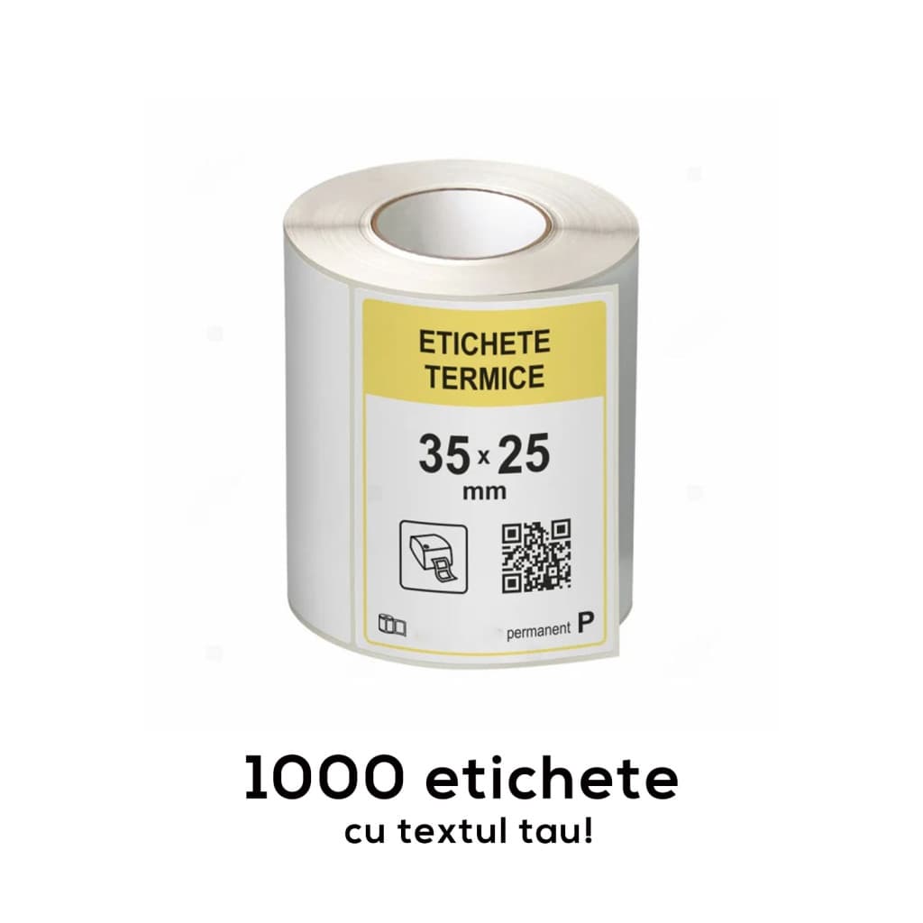 Etichete termice autoadezive la rola, 35 x 25 mm,  imprimate cu textul tau, 1000 etichete — principală