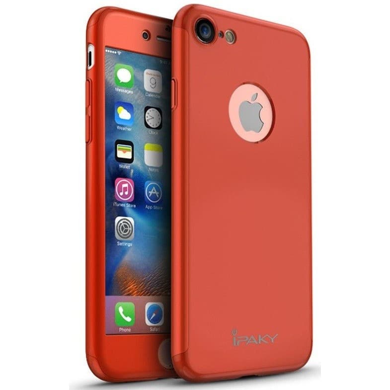 Husă Apple iPhone 7, IPAKY Full Cover 360° (față + spate + sticlă), rosie — principală