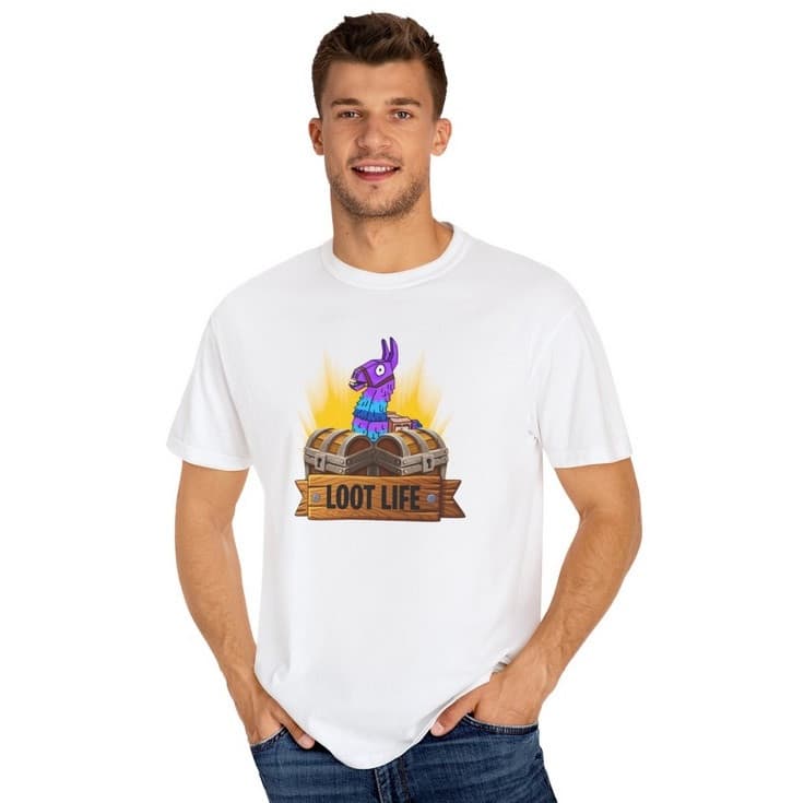 Tricou personalizat alb, copii/adulti, design Loot Life, modal, diverse marimi — principală