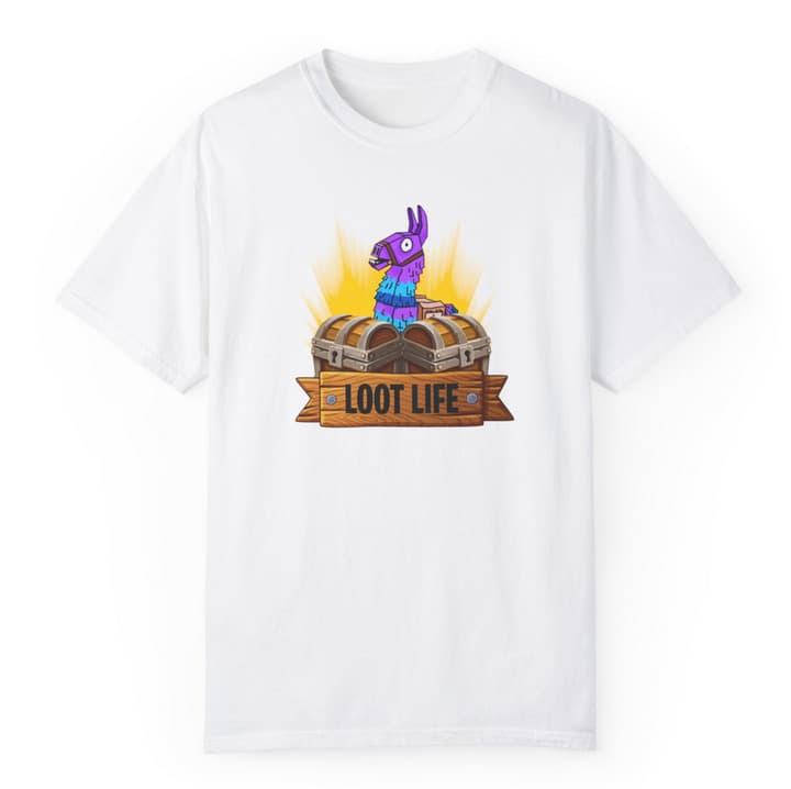 Tricou personalizat alb, copii/adulti, design Loot Life, modal, diverse marimi — varianta 2