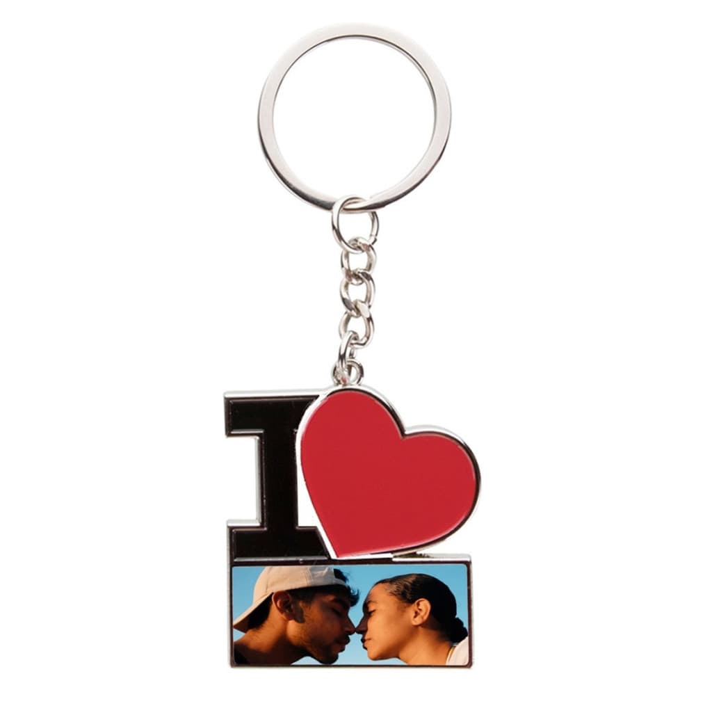 Breloc metalic personalizat cu poza ta, model I love — principală