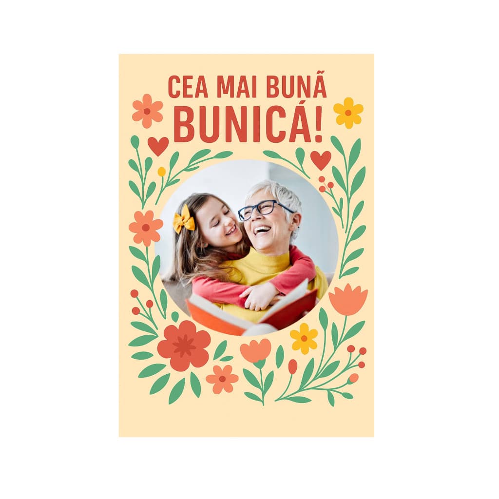 Fotografie magnetica personalizata, 10 x 15 cm, rama Cea mai buna bunica!