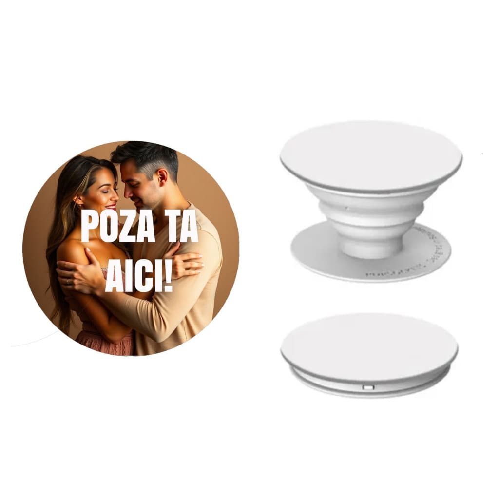 Suport telefon mobil tip popsocket personalizat cu poza ta, alb — principală