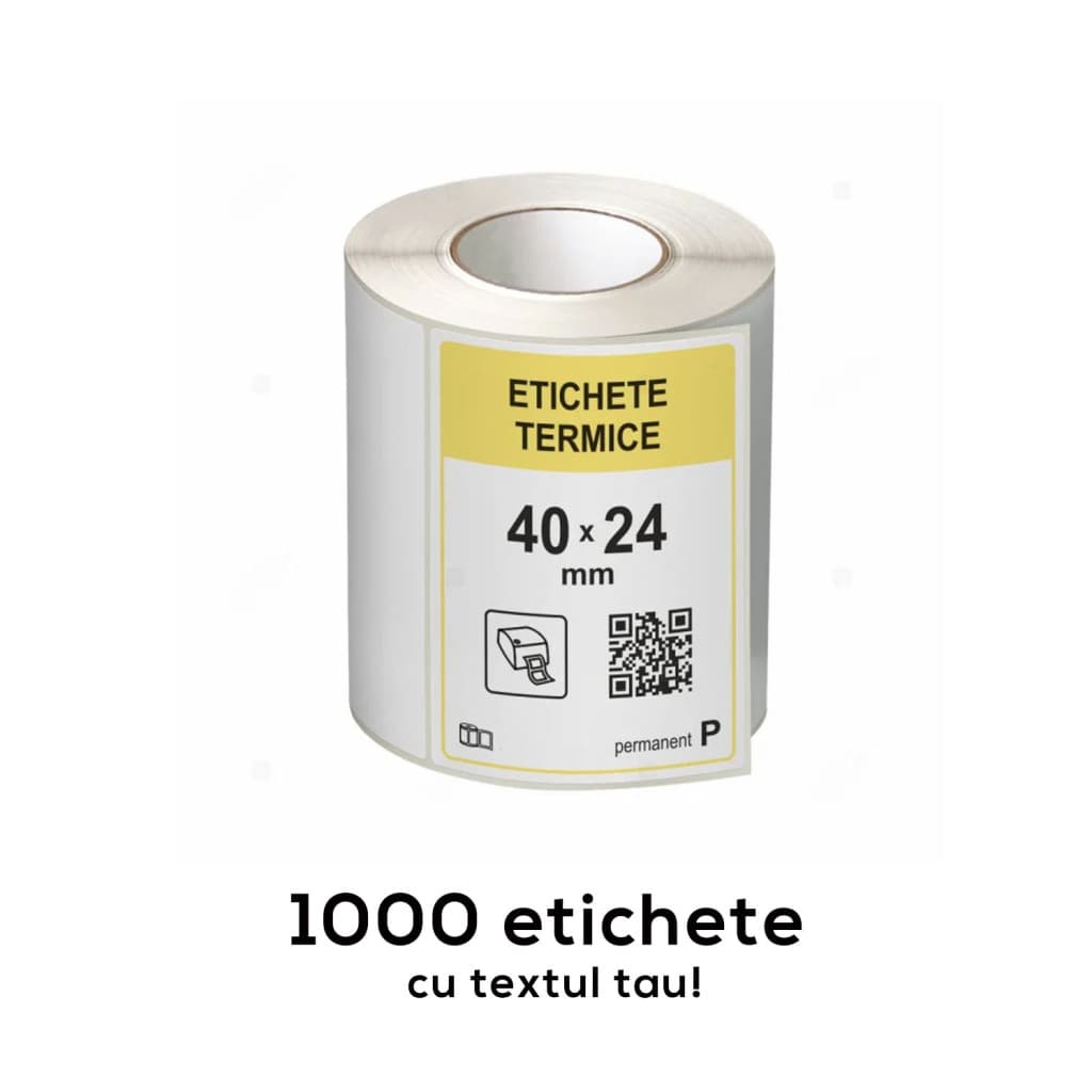Etichete termice autoadezive la rola, 40 x 24 mm,  imprimate cu textul tau, 1000 etichete — principală