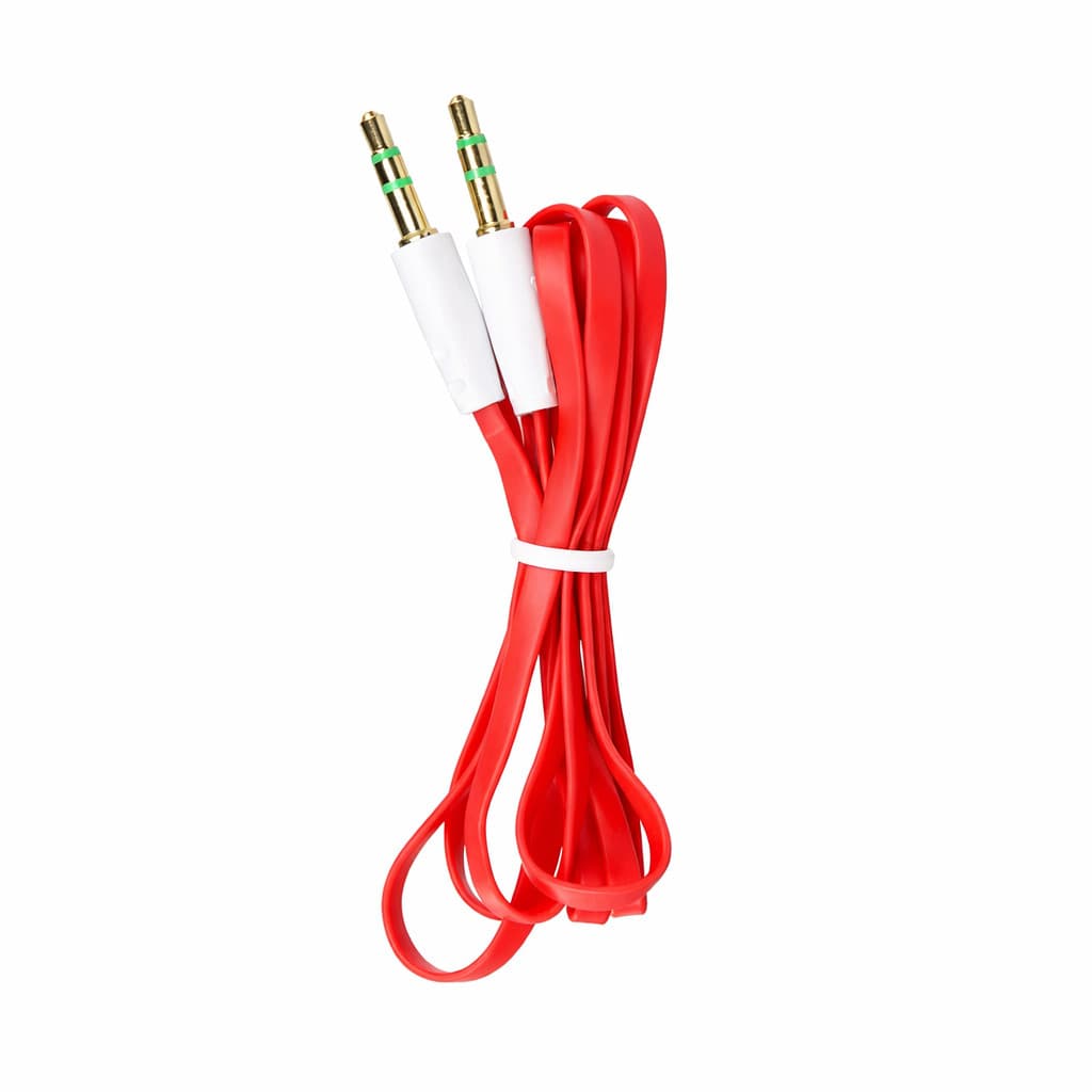 Cablu audio auxiliar / AUX / jack 3.5 mm, plat, rosu, capete albe