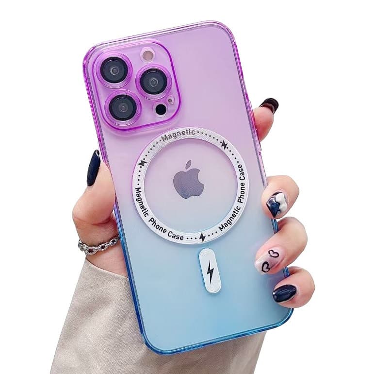 Husa Apple iPhone 14 Plus, Magsafe Gradient TPU, geam protectie camere, albastru/mov — principală