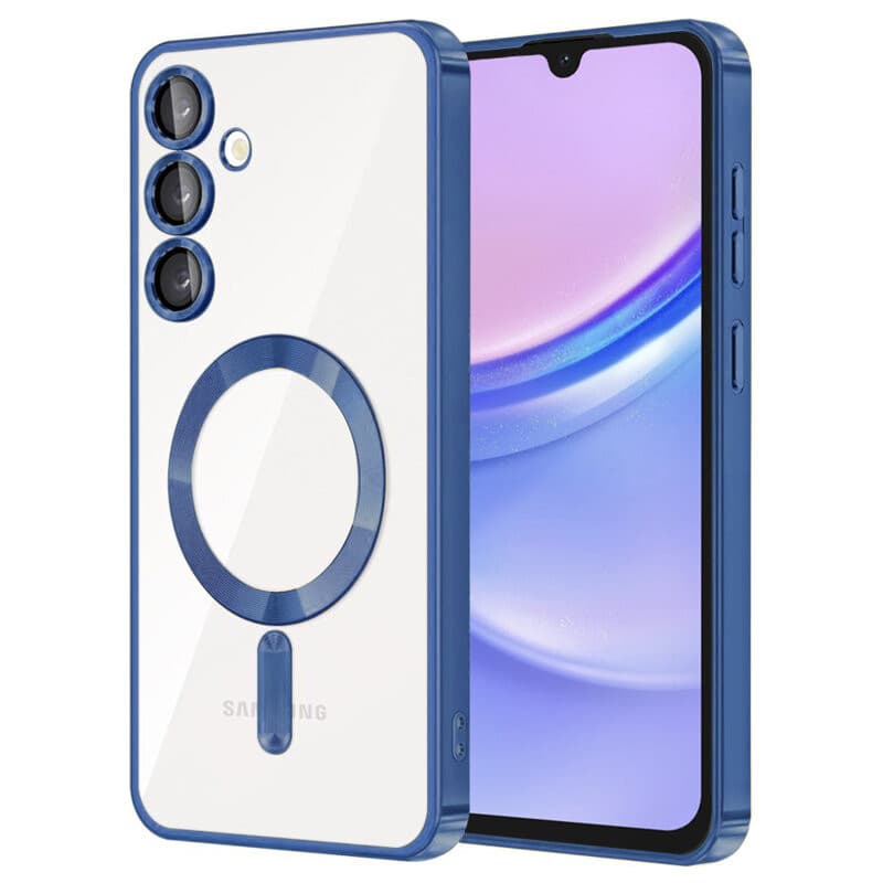 Husa Samsung Galaxy A35 5G, Electroplating Magsafe TPU, protectie camera, margini albastre