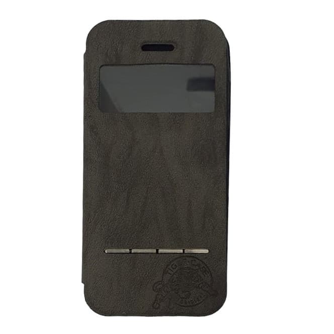 Husă protectie Apple Iphone 5/5S/SE, Tiger Case, tip carte, fereastra notificari, maro inchis — principală