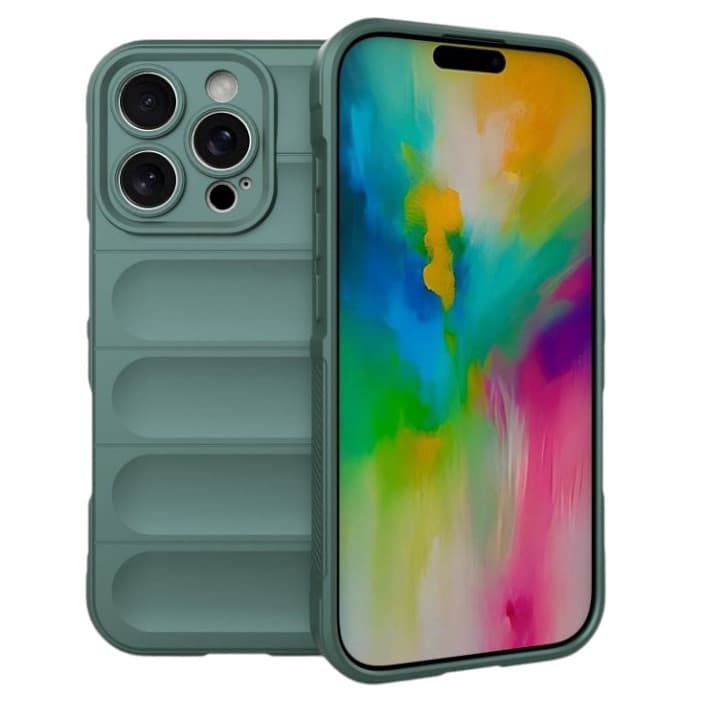 Husa Apple iPhone 16 Pro, Wave Silicone, protectie camera, catifea in interior, deep green — principală