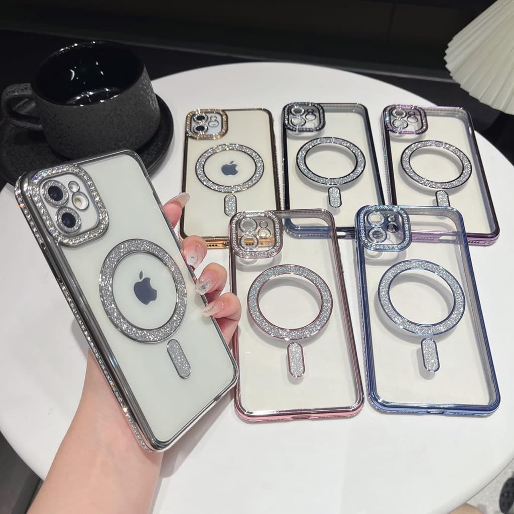 Husa Apple iPhone 16, Electroplating Bling Magsafe, protectie camera, margini argintii — varianta 4