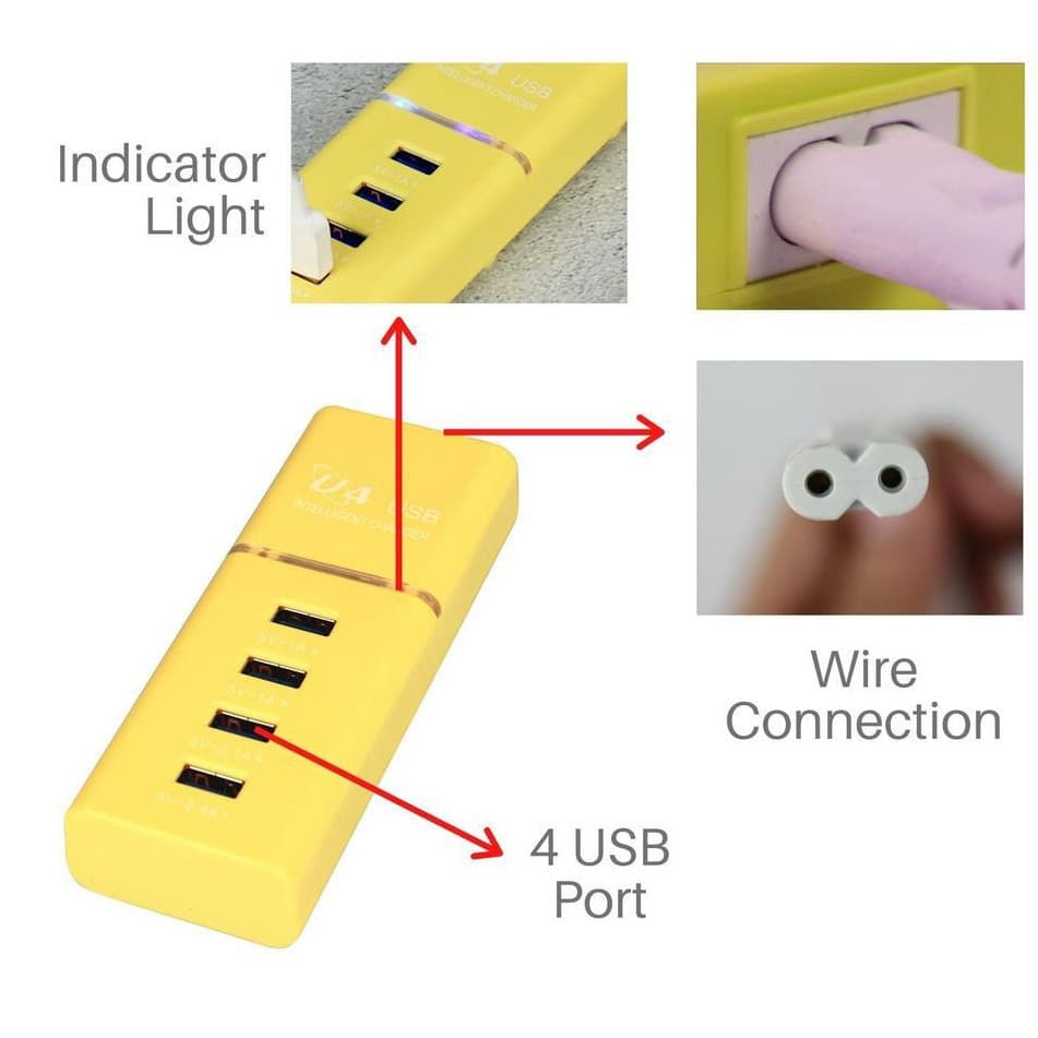Incarcator casa U4, 4 porturi USB 5V - 2.4A, cablu prelungitor 1 metru, roz — varianta 4