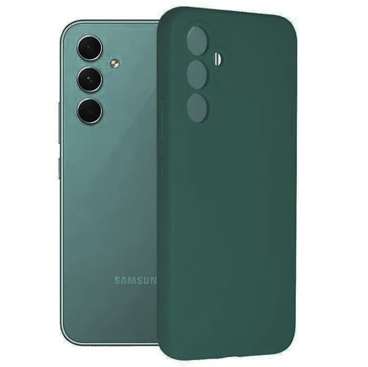 Husa Samsung Galaxy A14 5G, Luxury Silicone, protectie camera, catifea in interior, verde inchis — principală