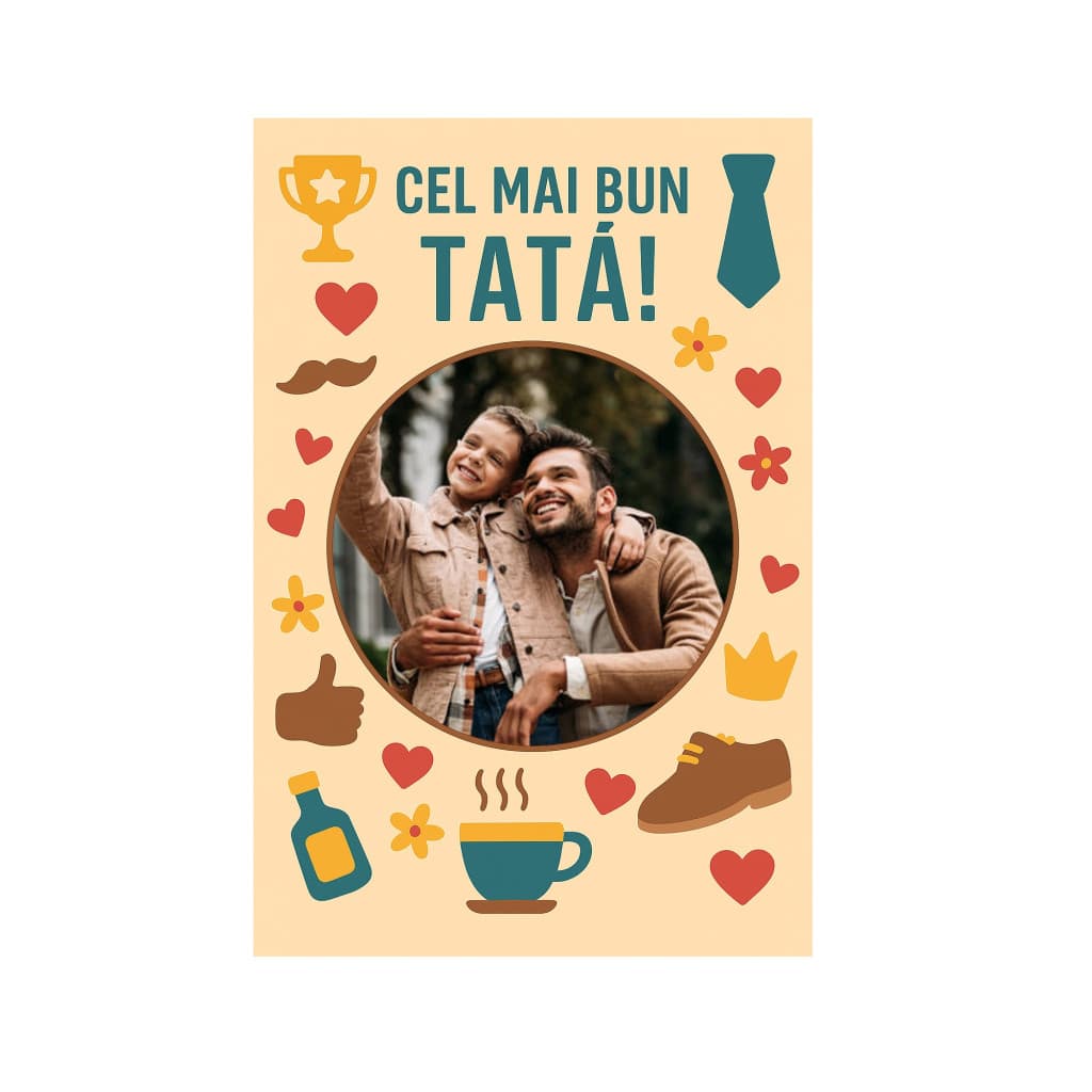 Magnet foto personalizat cu imaginea ta, sidefat, 9.5 x 5 cm, rama Cel mai bun tata!