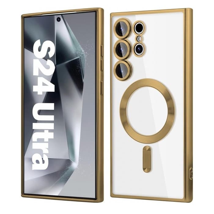 Husa Samsung Galaxy S22 Ultra, Electroplating Magsafe TPU, protectie camera, margini aurii — varianta 2