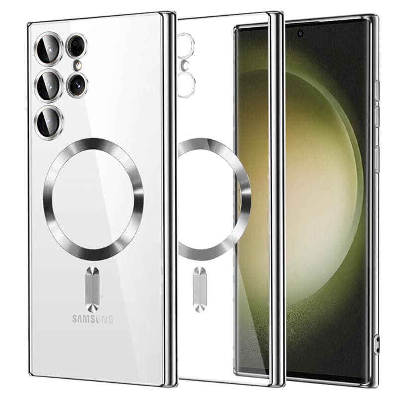 Husa Samsung Galaxy S24 Ultra, Electroplating Magsafe TPU, protectie camera, margini argintii — principală